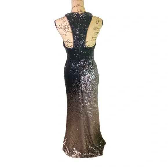 XSCAPE Ombré Sequined Racerback Gown